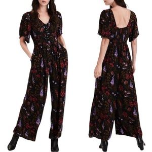 American Eagle Black Flower Power Floral Jumpsuit
